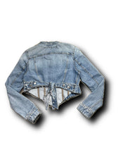 Load image into Gallery viewer, Cropped V-Cut Distressed Jean Jacket
